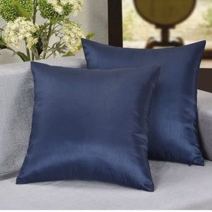 New Faux Silk Navy Blue Throw Pillow Covers 2 double Sets 18x18
